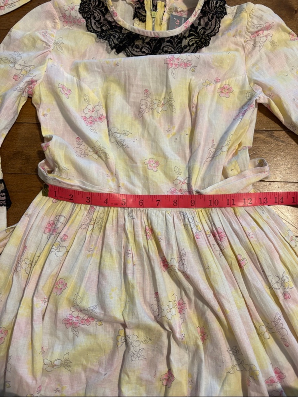 Floral Lace-Trim Cotton Dress with Matching Bonnet - White, Pink & Yellow - Picture 5 of 10
